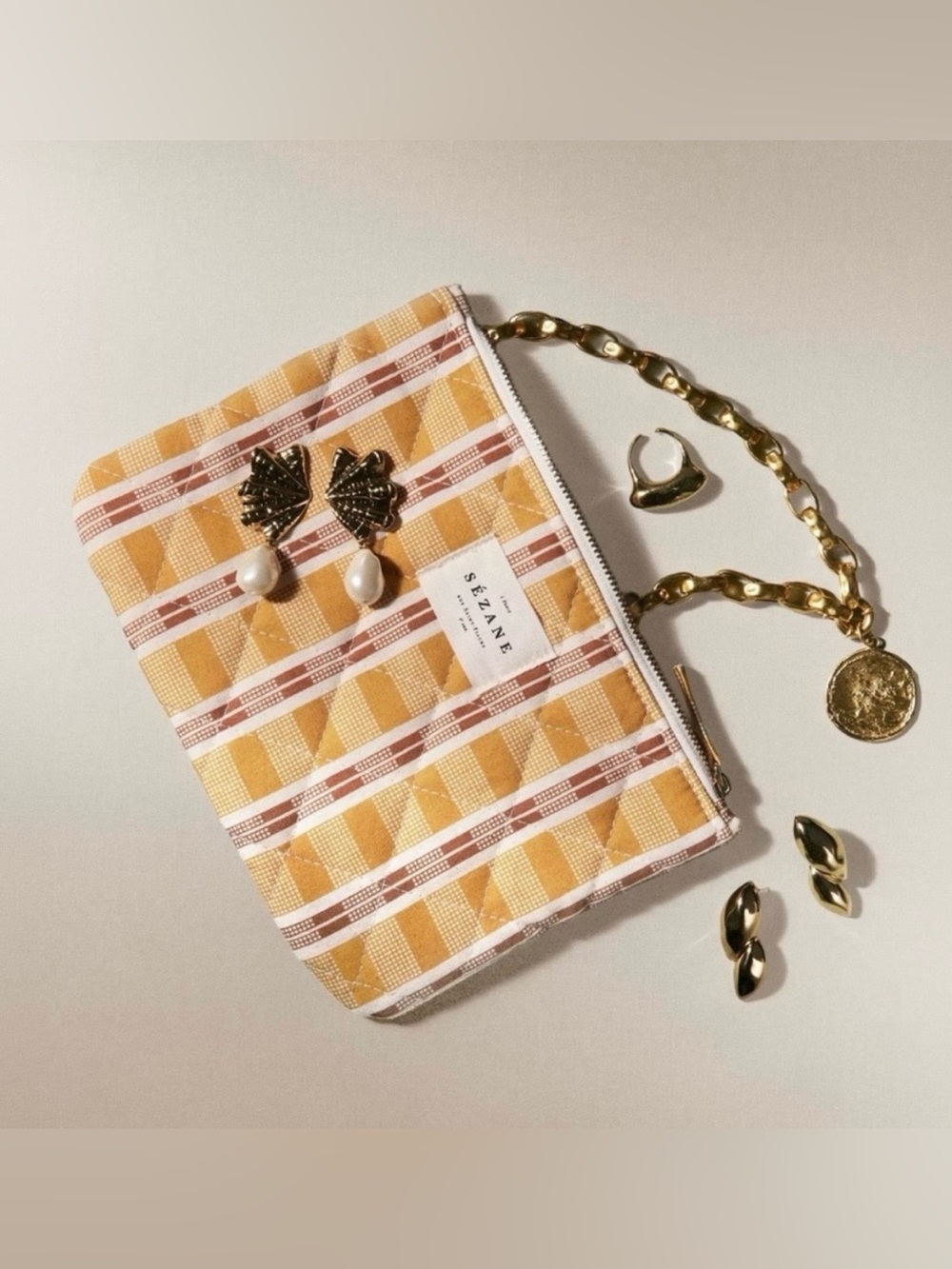 Sezane Ochre Quilted Gaston Pochette